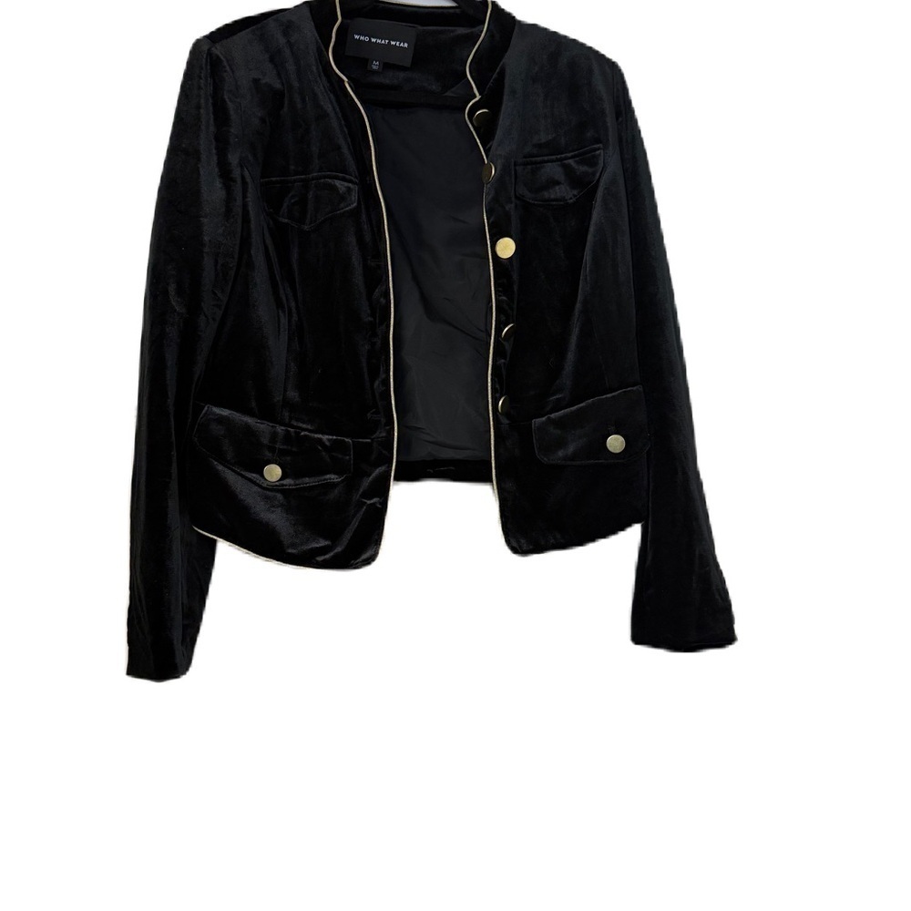 Chic Black Velvet Jacket with Gold Accents